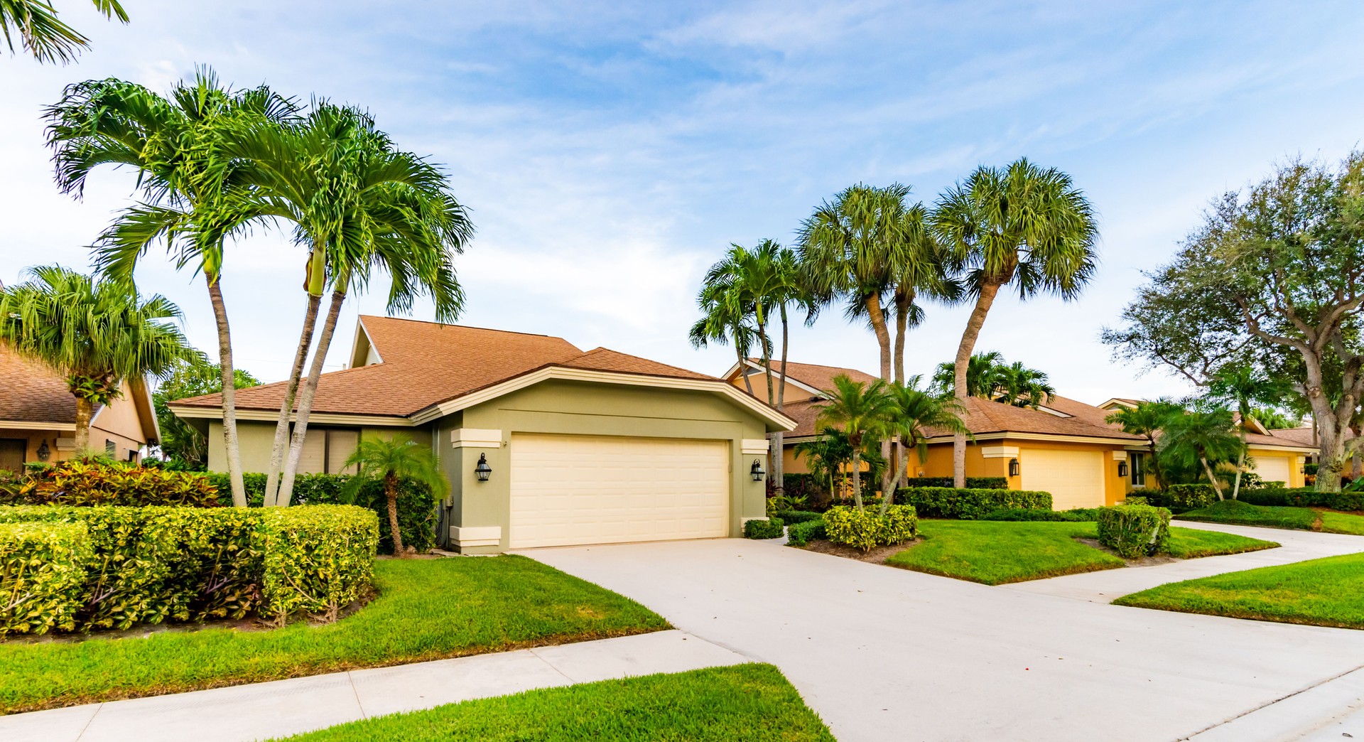 Suburban middle class single family homes in a neighborhood