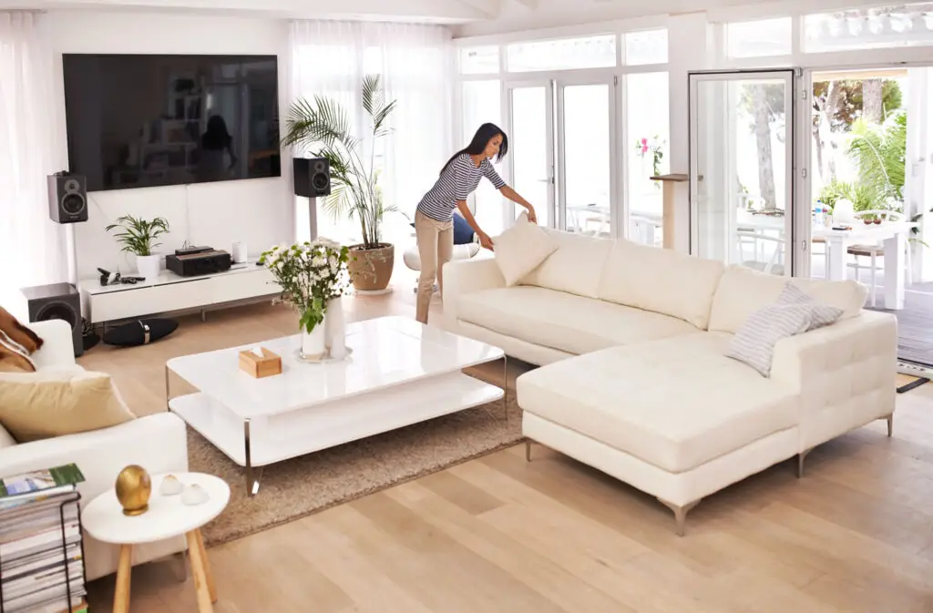 California homeowner considering mortgage refinance options in a bright living room